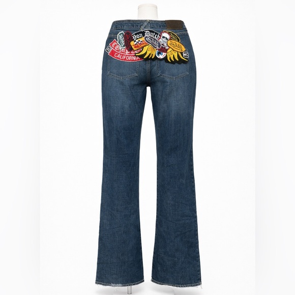 ❤️ Vintage Von Dutch Women's Dark Blue Flare Jeans with Colorful Embroidery - Picture 3 of 6